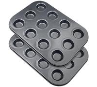 Baxcdyswe Lot de 2 Moules à Muffins en Acier Carbone Antiadhésif, 27 x 18cm Mini Gris Acier Inoxydable 24 Moules Cupcakes et Muffins Réutilisables pour Cupcakes Brownies, Pudding Mini Muffins Cupcakes