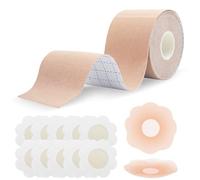 Baxcdyswe Soutien Gorge Adhesif, Remonte Sein Adhesif, Autoadhésifs Boob Tape avec 2 Cache Tetons Femme Invisible, Autocollant Boobstape sans Bretelles Breast pour Bonnet A-E Gros Seins