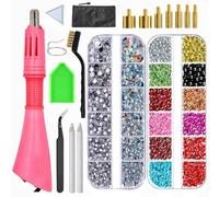 Baxczomx Applicateur Strass Hotfix, Kit Strass Thermocollant Avec 2 Boîtes de Strass de Couleurs, 7 embouts de tailles, Applicateur Strass Thermocollant pour Vêtements DIY