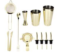 Baxnore 11 pièces Ensemble de Shaker à Cocktail Professionnel kit de Barman en Acier Inoxydable avec passoire verseurs cuillère Jigger pour Bar à Domicile mixologie Imitation Or 93