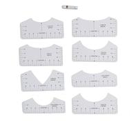 Baxnore 9pcs ensemble de règles d'alignement de couture, modèle en t shirt pour cou rond en V, outil de vêtements de conception, kit de mesure à plusieurs usage