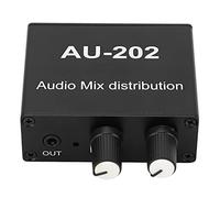 Baxnore AU 202 Amplificateur audio, alliage d'aluminium 2 entrées 2 sorties jack 3,5 mm Plug Play amplificateur de mixage audio, distributeur mixte audio stéréo pour studio