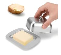 Baxnore Beurrier en acier inoxydable, boîte à beurre à double isolation, récipient à beurre antirouille, garde-beurre léger avec couvercle de poignée pour la cuisine