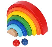 Baxnore Blocs de Construction en Bois empilables Arc-en-Ciel, Jouets éducatifs Montessori pour Les Tout-Petits, Blocs empilables colorés pour Jouets d'apprentissage préscolaire, BL