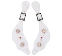 Baxnore Bottes à Fleurs en Strass Style Western Vintage, Longueur réglable, équipement d'équitation fabriqué à la Main pour Cavaliers, Cuir PU, métal, 10,8 Pouces (Blanche)