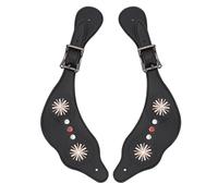 Baxnore Bottes à Fleurs en Strass Style Western Vintage, Longueur réglable, équipement d'équitation fabriqué à la Main pour Cavaliers, Cuir PU, métal, 10,8 Pouces (Noire)