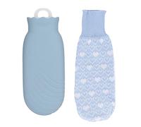 Baxnore Bouillotte en Silicone en peluche, dessin animé mignon, anti-déflagrant, étanche, sac d'eau chaude de 550ml avec couvercle pour soulager la chaleur froide (Bleue)