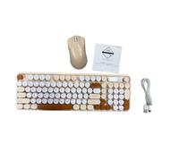 Baxnore Clavier Rechargeable et Combo Double Mode 2,4 G + BT 98 Touches, Conception Ergonomique, Batterie 400 mAh pour Bureau, Ordinateur Portable, matériau ABS. (Thé au Lait)