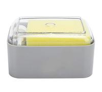 Baxnore Distributeur automatique de savon à vaisselle de type presse pour comptoir de cuisine Pompe à savon liquide transparente haute capacité de 250 ml avec porte-éponge Matériau (Argent)