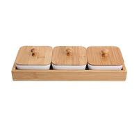 Baxnore Ensemble d'assiettes de service en céramique avec couvercle, plateau de service carré moderne pour fruits, noix, desserts, collations, fête, cuisine, salle à manger, blanc, (Trois