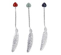 Baxnore Ensemble de 3 marque-pages en plumes en métal, marque-page vintage avec pendentif en cristal, design unique, décoratif fait à la main pour la lecture, cadeau pour les ensei (Type B)