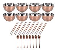 Baxnore Ensemble de baguettes de cuillère de bol en acier inoxydable 304, kit de couverts de table de cuisine de 8 pièces, vaisselle durable empilable et facile à nettoyer pour un (Or Rose)