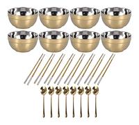 Baxnore Ensemble de baguettes de cuillère de bol en acier inoxydable 304, kit de couverts de table de cuisine de 8 pièces, vaisselle durable empilable et facile à nettoyer pour un (Or)