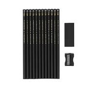 Baxnore Ensemble de crayons de style chinois 12 crayons à noyau de carbone en bois noir de qualité supérieure avec gomme et taille-crayon pour artistes étudiants professionnels cad