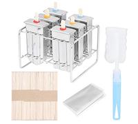 Baxnore Ensemble de moules à crème glacée en acier inoxydable, ensemble de 6 pièces avec bâtonnets, sacs, brosse pour bricolage fait maison, friandises glacées, fabrication de dess