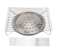 Baxnore Ensemble de supports de barbecue en acier inoxydable avec 10 brochettes et plaque de cuisson, outils de barbecue de camping en plein air pour pique-nique, patio, durable, a