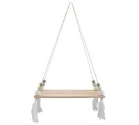 Baxnore Étagère Murale à Suspendre en Bois Naturel avec Perles et Pompons, présentoir élégant pour Salon, Chambre à Coucher, décoration d'intérieur, 15,4 x 5,5 x 1,2 Pouces, Blanc, (Blanc Gris)