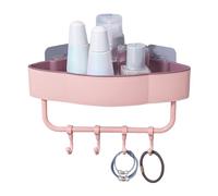 Baxnore Étagères d'angle de douche de salle de bain, grand espace de rangement, porte-serviettes adhésif mural pour cuisine et salle de bain en plastique blanc (Rose)