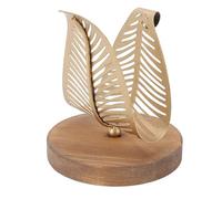 Baxnore Freestanding Modern Napkin Holder Leaf Shaped Tabletop Tissue Dispenser Countertop Paper Towel Storage Organizer for Home Office Wrought Iron Composite Wood Base 286g