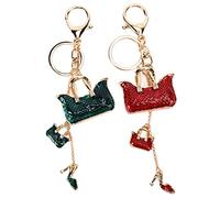 Baxnore Keychain Exquis Righinestone incrusté Élégant Car Keychain en alliage en alliage zinc pour femmes Ensemble de filles 2 pack rouge et vert