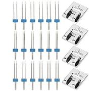 Baxnore Kit d'accessoires professionnels pour machine à coudre, 18 aiguilles doubles et 4 pieds-de-biche pour machines à coudre industrielles domestiques, aiguilles en acier inoxyd