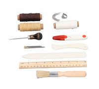 Baxnore Kit de pochette de couture professionnelle en cuir avec aiguilles à fil ciré, règle, ciseaux, poinçon, outils complets de couture pour l'artisanat du cuir pour les débutant