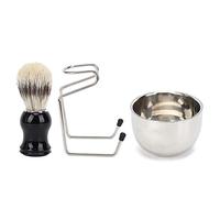 Baxnore Kit de rasage Premium 3 pièces, bol en acier inoxydable, ensemble de support de brosse, accessoires de toilettage pour hommes, cadeau pour père mari petit ami