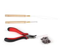 Baxnore Kit d'extension de cheveux en silicone souple, 100 pièces, micro-anneaux, perles, avec pince professionnelle, crochet, aiguille, boucle, outil pour la maison, salon de coif