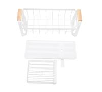 Baxnore Organisateur d'évier Porte-éponge de comptoir de cuisine en acier au carbone de qualité supérieure avec bac de vidange pour un rangement efficace de l'évier, organisation p (Blanche)