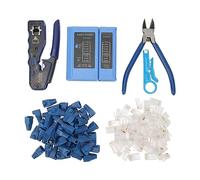Baxnore Pince à sertir RJ45 professionnelle avec sertissage traversant et têtes Cat6 Crystal, 50 capuchons de protection, testeur de câbles, pince à dénuder et coupe-fils pour l'in