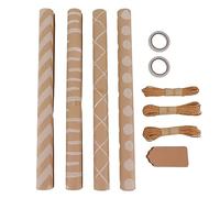 Baxnore Rouleaux de papier d'emballage kraft, ensemble d'emballage avec étiquettes et corde pour anniversaire, Noël, fête de mariage, 4 rouleaux jaune marron 43 cm x comprend 20 é