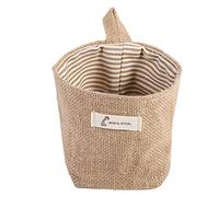 Baxnore Sac de Rangement Suspendu en Coton et Lin, Panier de Rangement Pliable pour la Maison, la Chambre à Coucher, Le Bureau, léger et Durable, Rayures Bleues, Rayures Kaki, rayu (Rayures Jaunes)