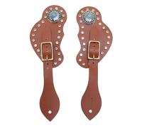 Baxnore Sangles pour éperons Western Cowboy Bottes Équipement Équestre Réglable Rodéo Pâturage Accessoires pour Cowboy Cowgirl Équitation Brun PU Nappa en Cuir Ensemble de 2