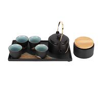 Baxnore Service à thé Kung Fu en poterie noire de style japonais, kit complet de cérémonie avec théière, pot à thé, tasses, plateau, élégant pour les amateurs de thé, matériau dur
