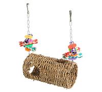 Baxnore Tunnel d'herbe pour Perroquet à mâcher, balançoire relaxante, Maison tissée avec Trou pour Cage à Oiseaux, Jeu de cachette, pièces de Corde en jonc de mer Naturel 19x10cm