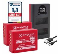 Baxxtar 2 x MaxProtect Batterie NP-W126s (1140 mAh capteur NTC étui de protection V1) avec chargeur double (LCD USB-C Micro-USB) compatible avec Fujifilm X-M5 X100VI X-S10 X-T20 X-T30 X-T5 X-T50