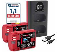 Baxxtar 2X MaxProtect Batterie LP-E6NH (2600mAh) NTC Capteur V1 Boîtier avec Mini Chargeur USB LCD Compatible avec Canon EOS R5 R6 R6II R7 5D Mark II III 5DS 6D 7D 60D 70D 80D 90D XC10 XC15