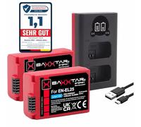 Baxxtar Kit 2X EN-EL25 Batterie 1350mAh & Chargeur 19112 USB-C Dual LCD | Compatible avec Nikon EN-EL25a, Z30, Z50 II, Z50II, Z FC, ZFC, avec câble USB
