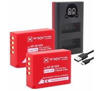Baxxtar Pro (2X) Compatible avec Batterie Fujifilm NP-W126s (NP-W126) - Mini 1855 LCD Dual Chargeur - (entrée USB-C et MicroUSB)