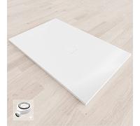 BAYA Receveur de douche extra-plat aspect pierre ardoise Blanc 100 x 120 cm + bonde