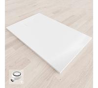 BAYA Receveur de douche extra-plat aspect pierre ardoise Blanc 70 x 120 cm + bonde