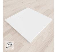 BAYA Receveur de douche extra-plat aspect pierre ardoise Blanc 90 x 90 cm + bonde