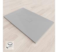 BAYA Receveur de douche extra-plat aspect pierre ardoise Gris 100 x 120 cm + bonde
