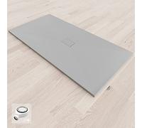 BAYA Receveur de douche extra-plat aspect pierre ardoise Gris 100 x 160 cm + bonde