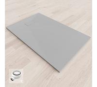 BAYA Receveur de douche extra-plat aspect pierre ardoise Gris 80 x 120 cm + bonde