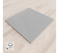 BAYA Receveur de douche extra-plat aspect pierre ardoise Gris 80 x 80 cm + bonde