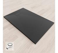 BAYA Receveur de douche extra-plat aspect pierre ardoise Noir 70 x 120 cm + bonde