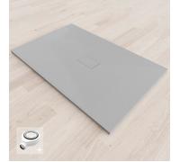 BAYA Receveur de douche extra-plat aspect pierre Gris 100 x 120 cm + bonde