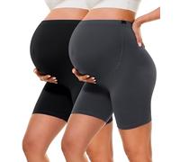 BAYDI Creamlush Pantalon de grossesse court respirant avec taille réglable pour yoga, pilates, maison, pyjama, Lot de 2 - Noir/gris foncé, L