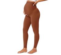BAYDI Nudi Legging de grossesse opaque taille haute pour femme enceinte, Café marron., M